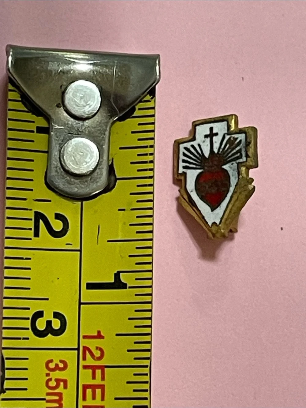 Vintage Sacred Heart of Jesus Enamel Gold Filled Cross Shield Pin #9972 ❤️‍🔥